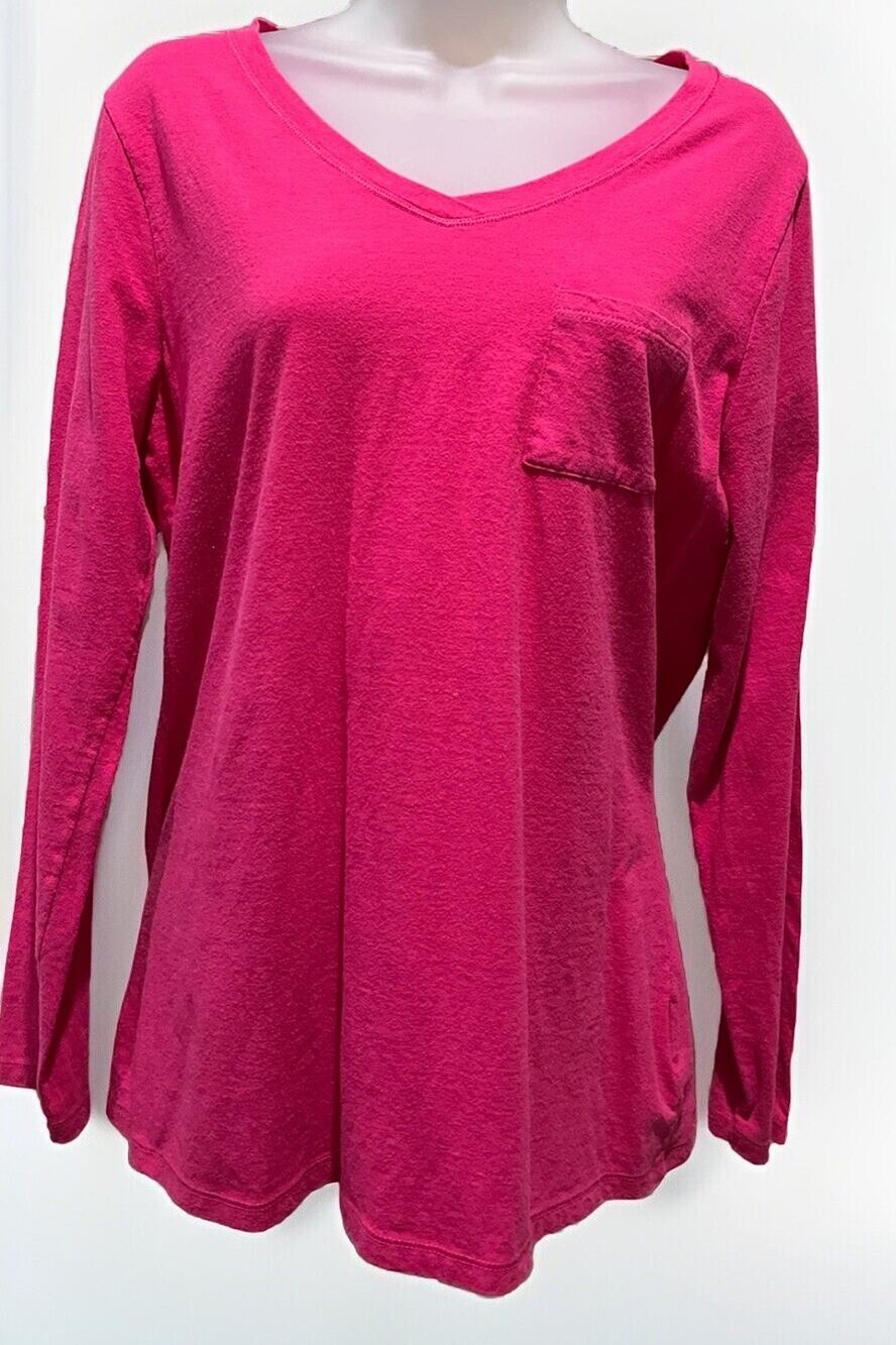 Womens Tee Shirt DARK PINK V NECK Long Sleeve JUST MY SIZE Hanes L
